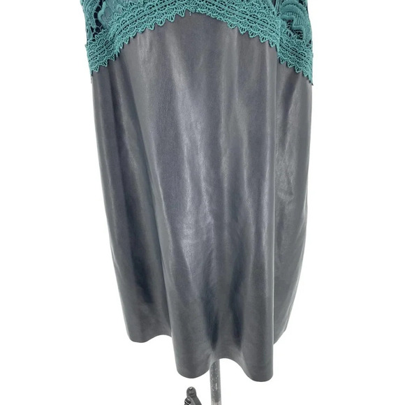 Zara Dress Faux Leather Crochet Embroidered Slip Mini‎ Black Green Size Large - Picture 4 of 7